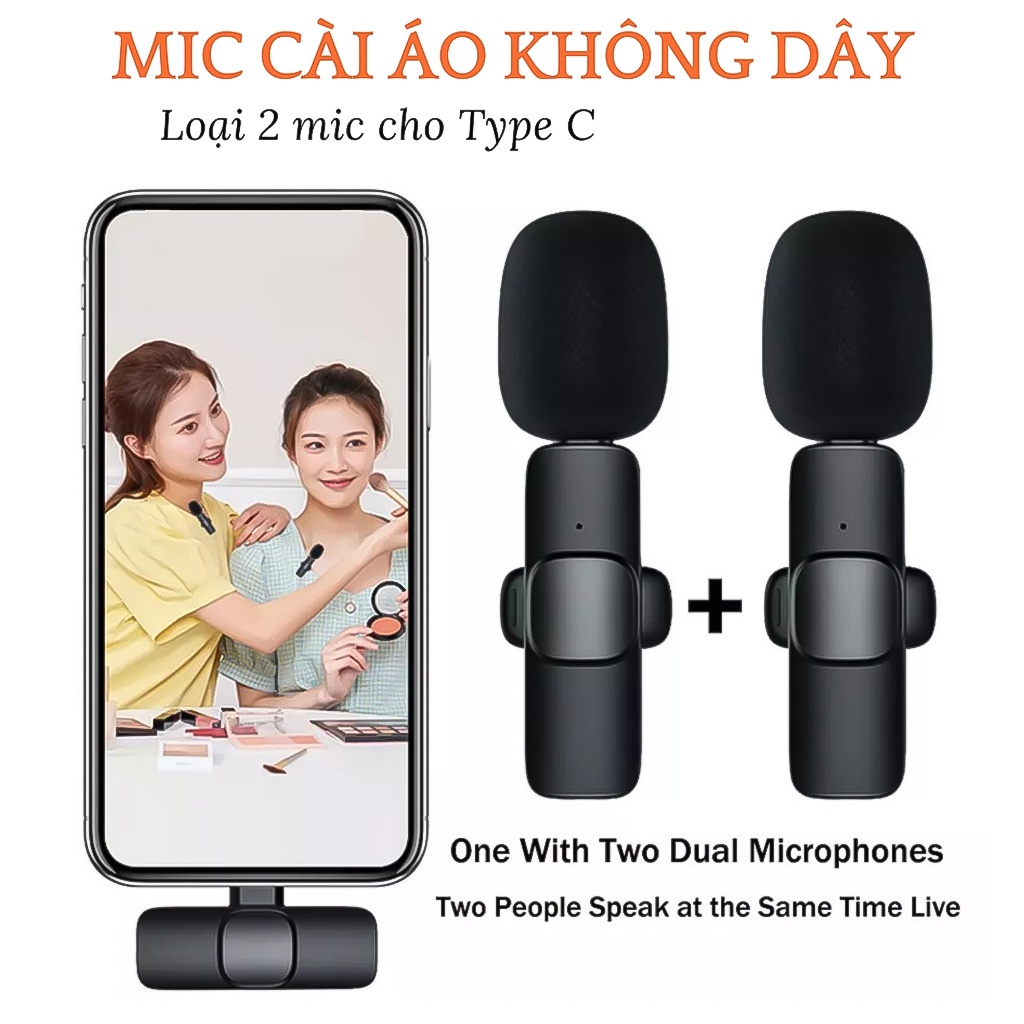 Micro không dây mini Micrô kẹp áo cổng Type-C / Hỗ Trợ Quay Video/Phát Sóng Trực Tiếp livestream cho PC/Android/ĐT