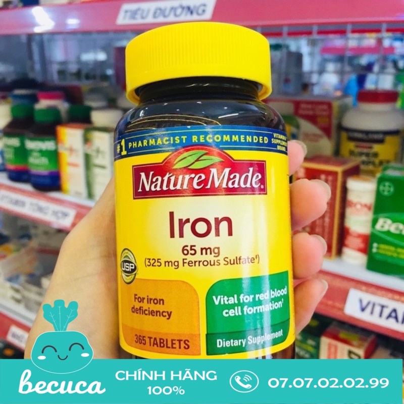 Viên uống Nature Made Iron  65mg Hộp 365 viên Mỹ