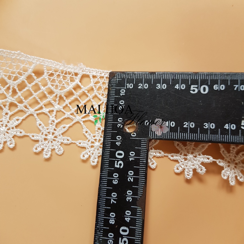 RC12 Cuộn 10 mét dây ren viền váy ren may đồ ren chỉ trắng rộng 5cm Maihoaflower