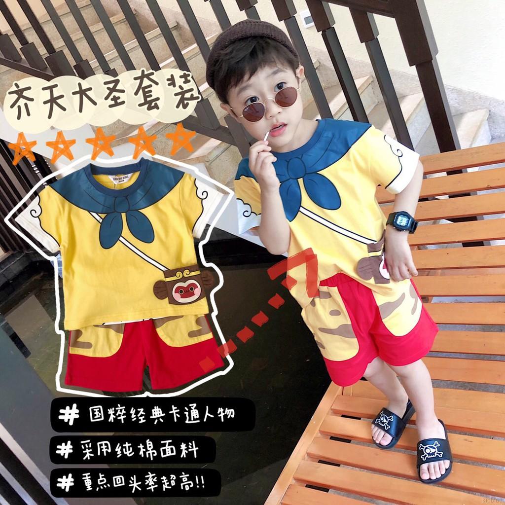 Set áo thun tay ngắn + quần short in hình khỉ cho bé trai bé gái