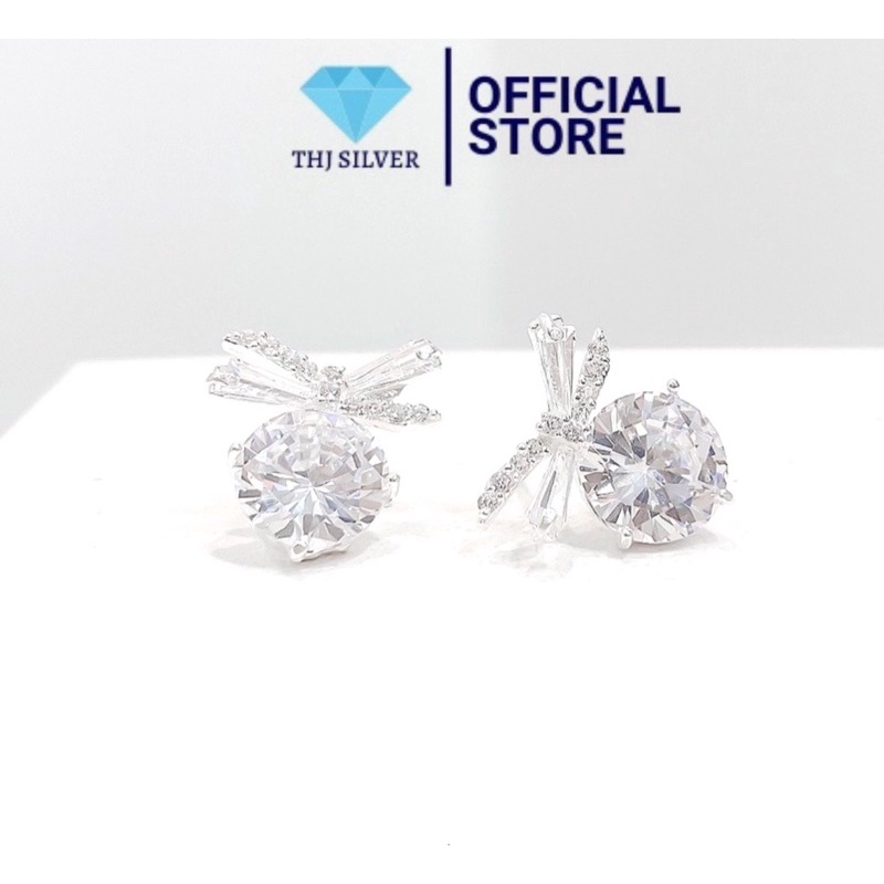 Bông tai nữ bạc ta THJ - Bông nơ cách điệu sang trọng