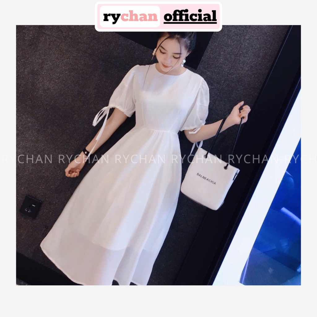 [ẢNH THẬT CUỐI] Đầm Xoè Midi Trắng Tay Nơ Có Lót - DX292
