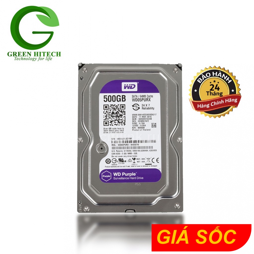 Ổ cứng dùng cho Camera WD PURPLE 500GB - Hàng chính hãng BH 2 Năm - 1 đổi 1 | WebRaoVat - webraovat.net.vn