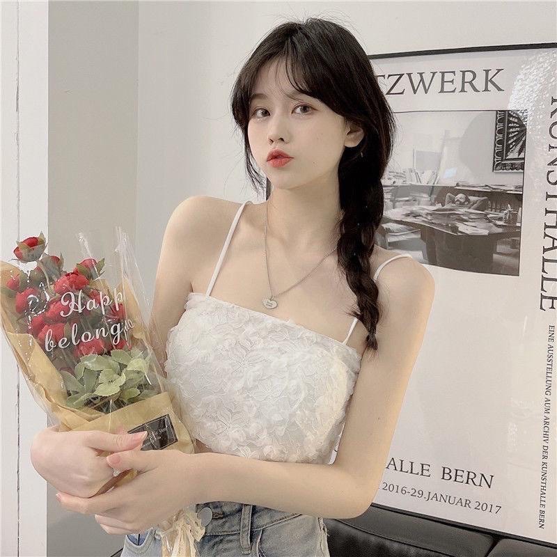 Áo croptop 2 dây ren phối hoa bo thun lưng xinh tôn dáng 371 FIORI STORE