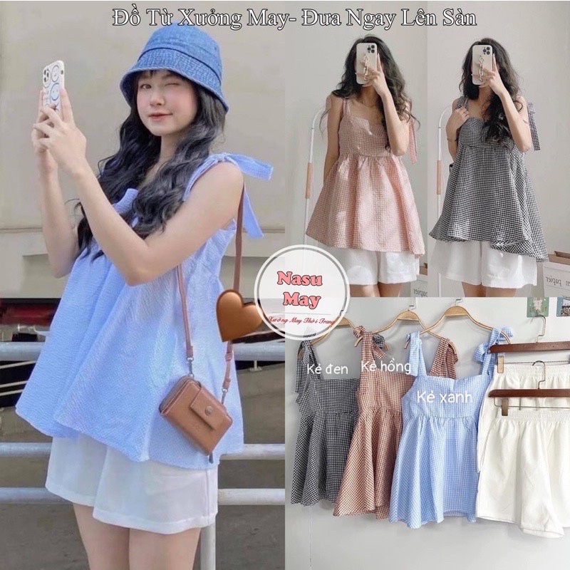 Set babydoll buộc nơ kẻ CT