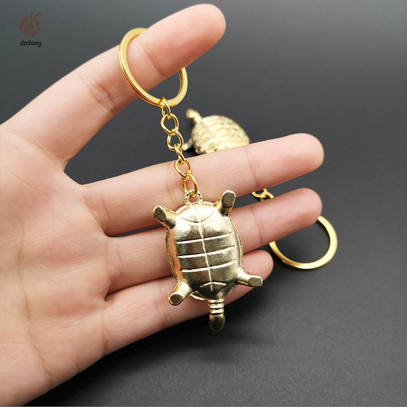 Móc treo chìa khoá xe hơi hình chú rùa nhỏ nhắn màu vàng đồng mang lại may mắn