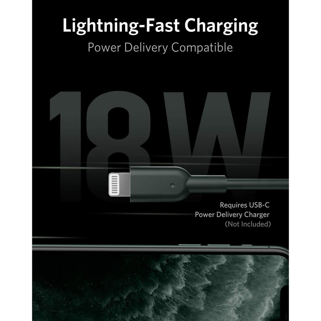 Cáp sạc nhanh iPhone 12, iPad Pro  ANKER PowerLine II USB-C to Lightning chuẩn MFi Chipset C94 dài 1.8m - A8633