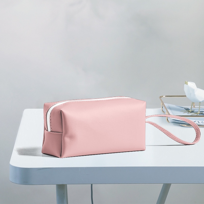 Solid Color Cosmetic Bag Waterproof PU Leather Travel Bag Handbag