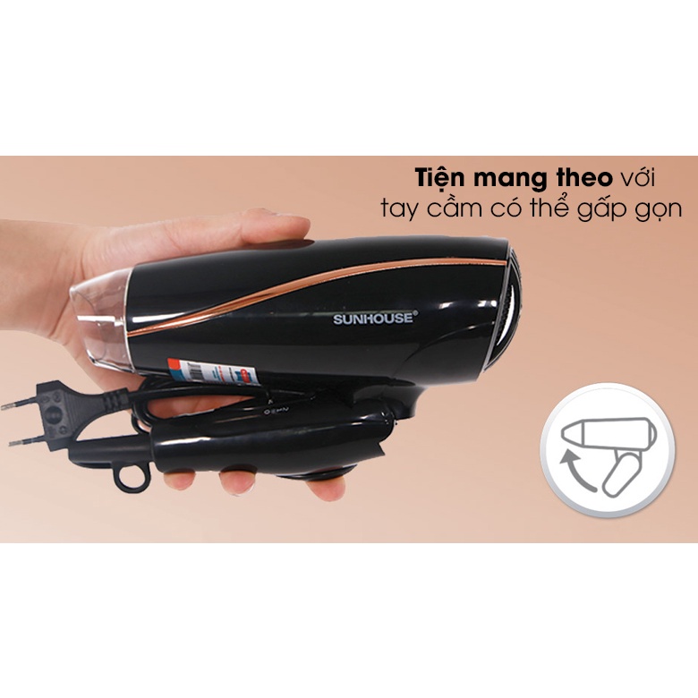 Máy Sấy Tóc Mini Sunhouse SHD2306 3 Chế Độ Gió, Bảo Hành Chính Hãng