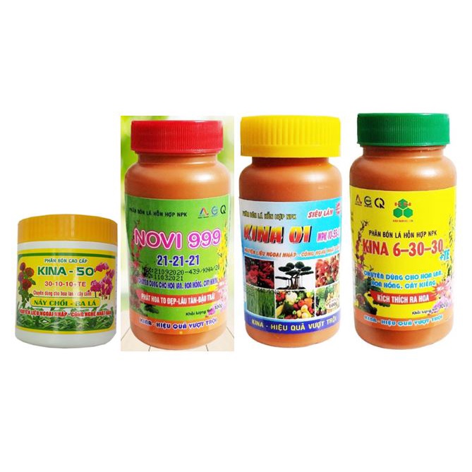 Phân bón lá KINA NPK 30-10-10 +TE, 10-55-10/ NPK 21-21-21, 6-30-30+TE hủ 100g phát triển toàn diện cây trồng