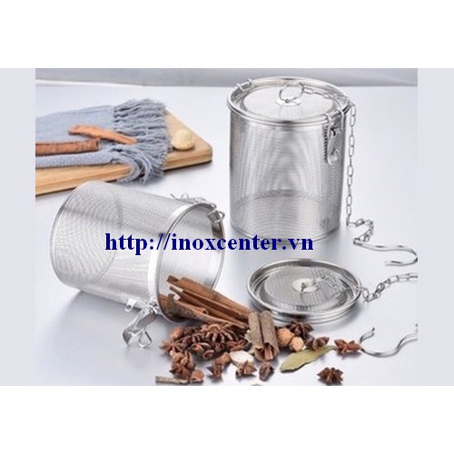 Giỏ lưới lọc trà, cafe, gia vị bằng Inox 304 chống gỉ có móc treo tiện dụng nhiều size
