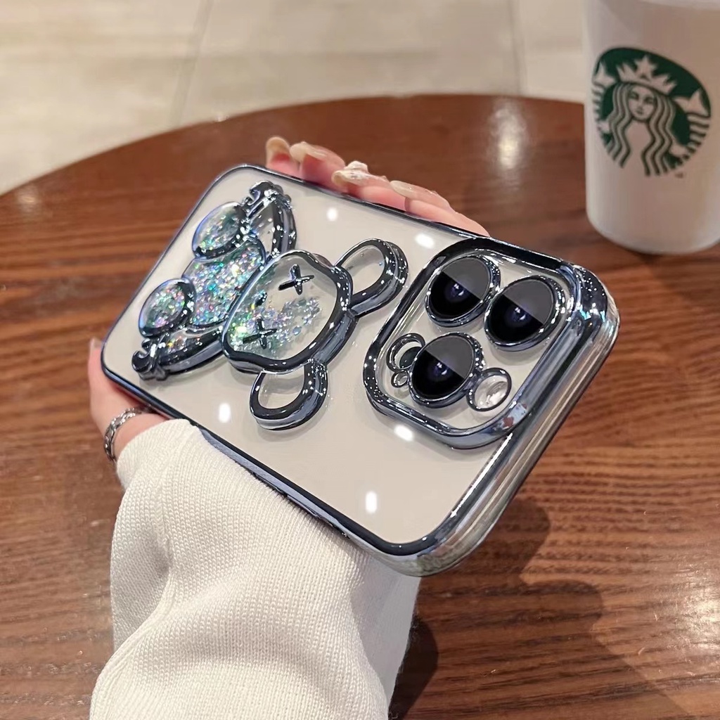 Ốp Điện Thoại iPhone 14 13 12 11 Pro max 14 plus Silicon case ốp lưng điện thoại iphone 14 promax Dẻo Trong Suốt Tráng Gương Họa Tiết Chú Gấu Dễ Thương Chống Sốc Cho