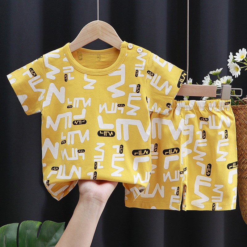 Bộ Áo Thun Ngắn Tay + Quần Short 100% Cotton Thoáng Khí Thời Trang Mùa Hè Hàn Quốc Dành Cho Bé