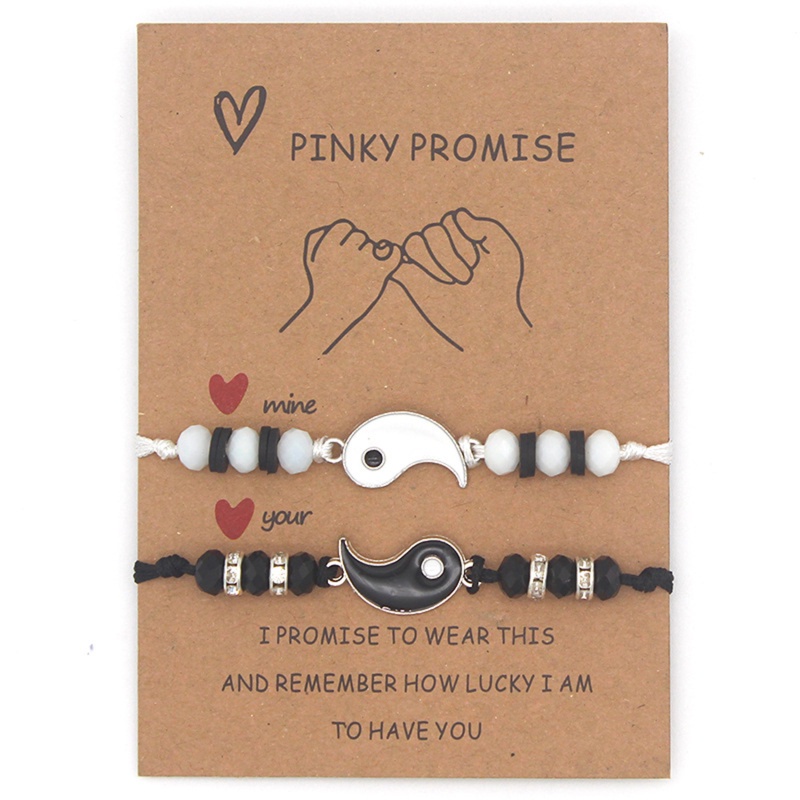 Vòng Tay Taiji Chuỗi Hạt Trắng Đen Dây Thừng Dệt Tay Mặt Hợp Kim Quà Tặng Cho Cặp Đôi