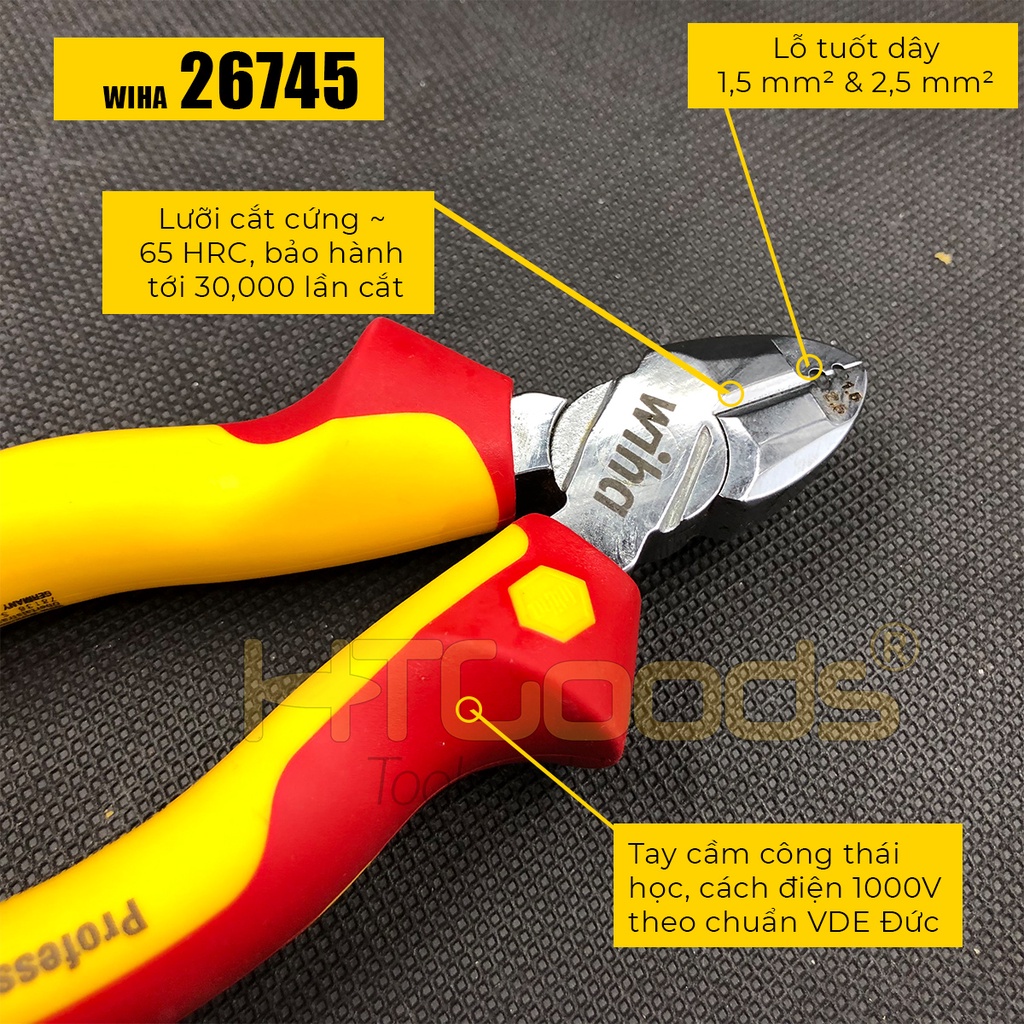 Kìm cắt và tuốt dây 160 mm cách điện 1000V Wiha 26745