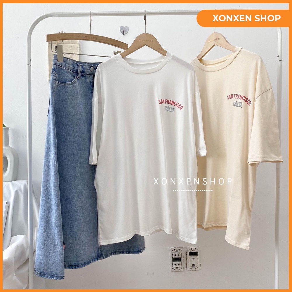 Áo thun nữ form rộng in chữ cá tính, chất thun cotton thoáng mát FREESIZE.