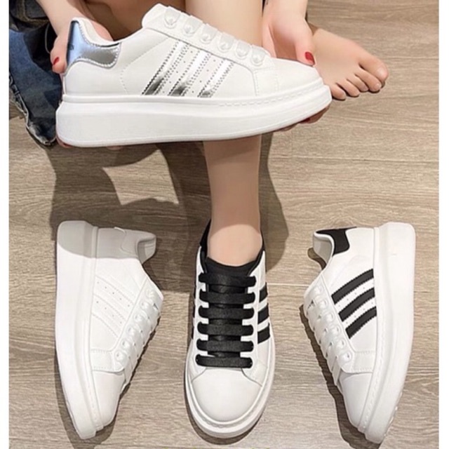 Giày sneaker phản quang nam nữ giá rẻ - giày MC dáng mới 3 sọc đen cao cấp