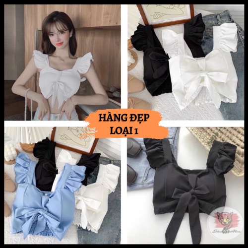 ÁO KIỂU CÁNH TIÊN CÓ MÚT  | Áo Croptop Voan Dây Phối Bèo - Nơ Ngực - AK0024 | steven.factory