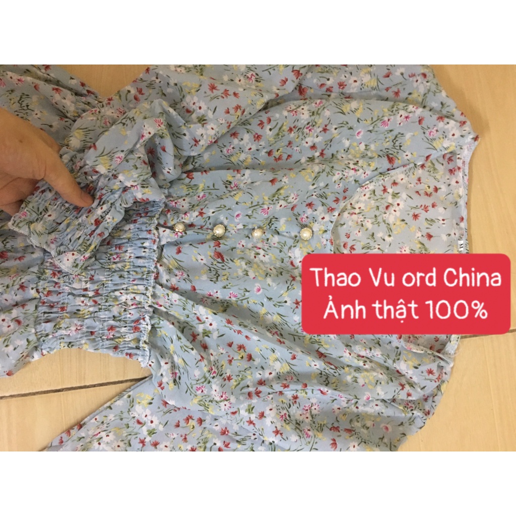 Váy Đầm Hoa Voan Hai Màu Xanh Trắng  Dáng Dài Họa Tiết Xinh Xắn