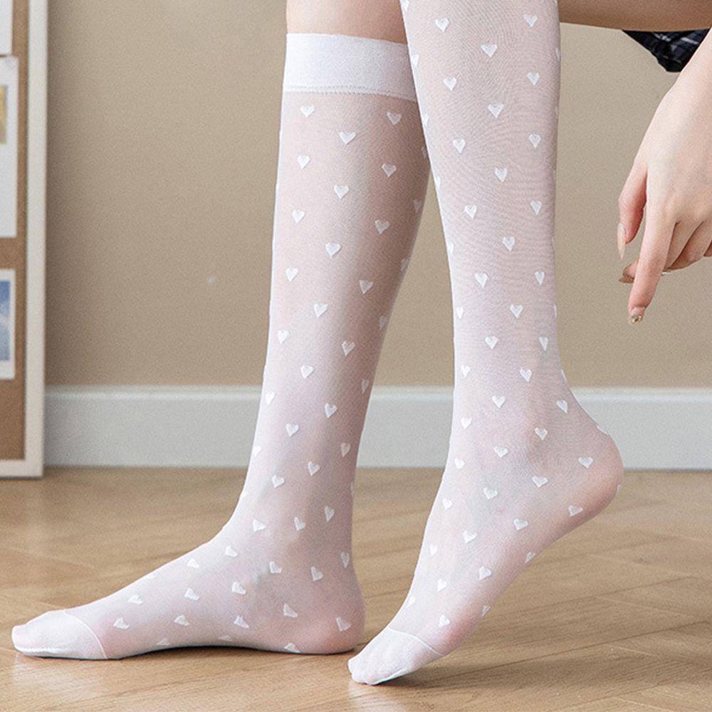 Vớ Dài Siêu Mỏng Họa Tiết Trái Tim Thủy Tinh Phong Cách Harajuku Ngọt Ngào Cho Nữ