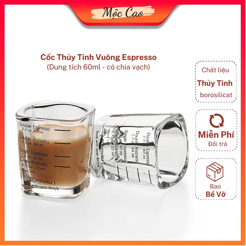 Cốc chia vạch, cốc thủy tinh cao cấp Espresso mini dùng pha cà phê, uống trà