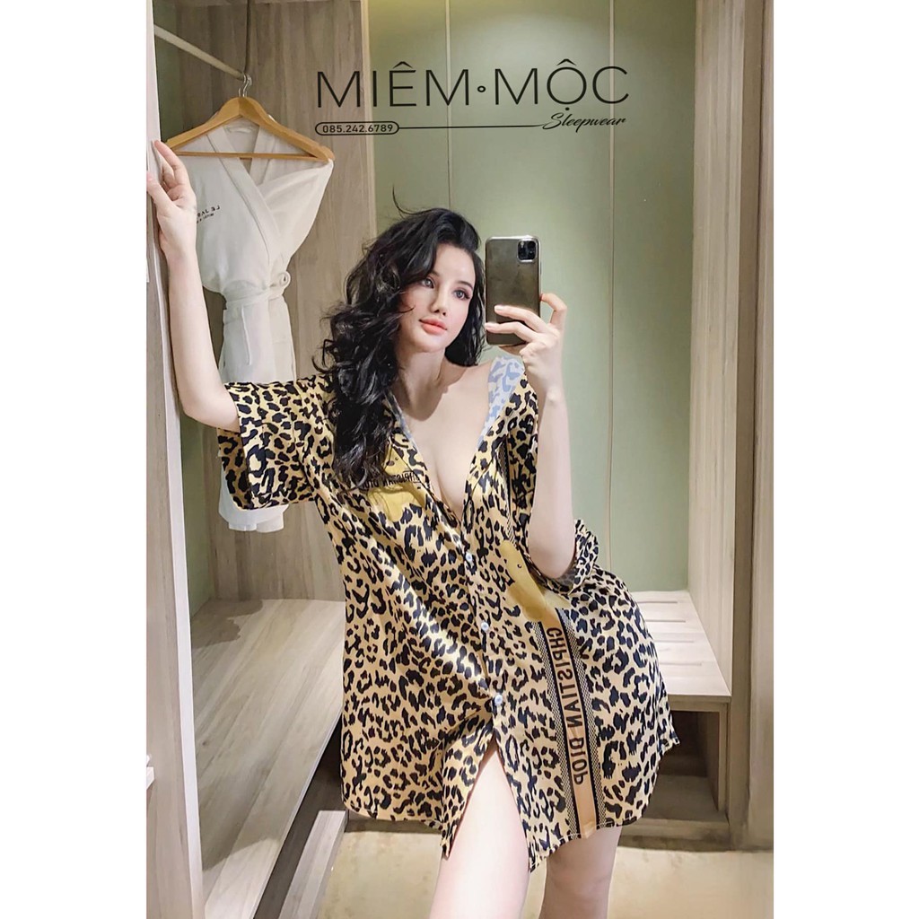 Váy ngủ sơ mi sexy lụa cao cấp sang chảnh Đầm mặc nhà gợi cảm quyến rũ