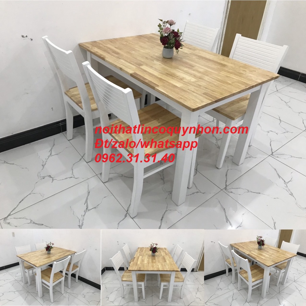 Bộ bàn ăn 4 ghế gỗ trắng tự nhiên quy nhơn l bàn ăn 4 ghế gỗ trắng bình định