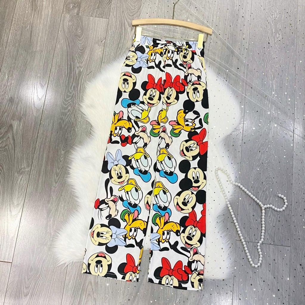 Quần dài thun gân hoạt hình cute lotso gấu dâu gấu hồng bear ống suông rộng cho nữ cryaotic10