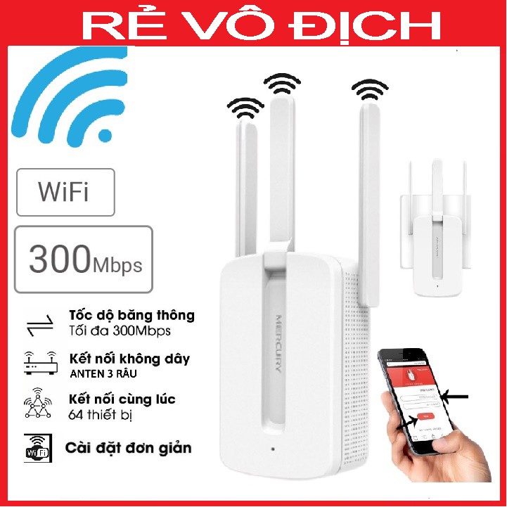 [RẺ VÔ ĐỊCH] Bộ kích sóng wifi 3 râu Mercury (wireless 300Mbps) cực mạnh,chuyển tiếp sóng wifi, mở rộng sóng wifi | BigBuy360 - bigbuy360.vn