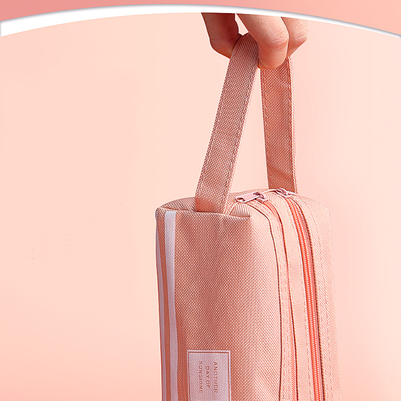 Túi vải đựng bút viết/ đồ trang điểm thiết kế 2 dây kéo dành cho học sinh