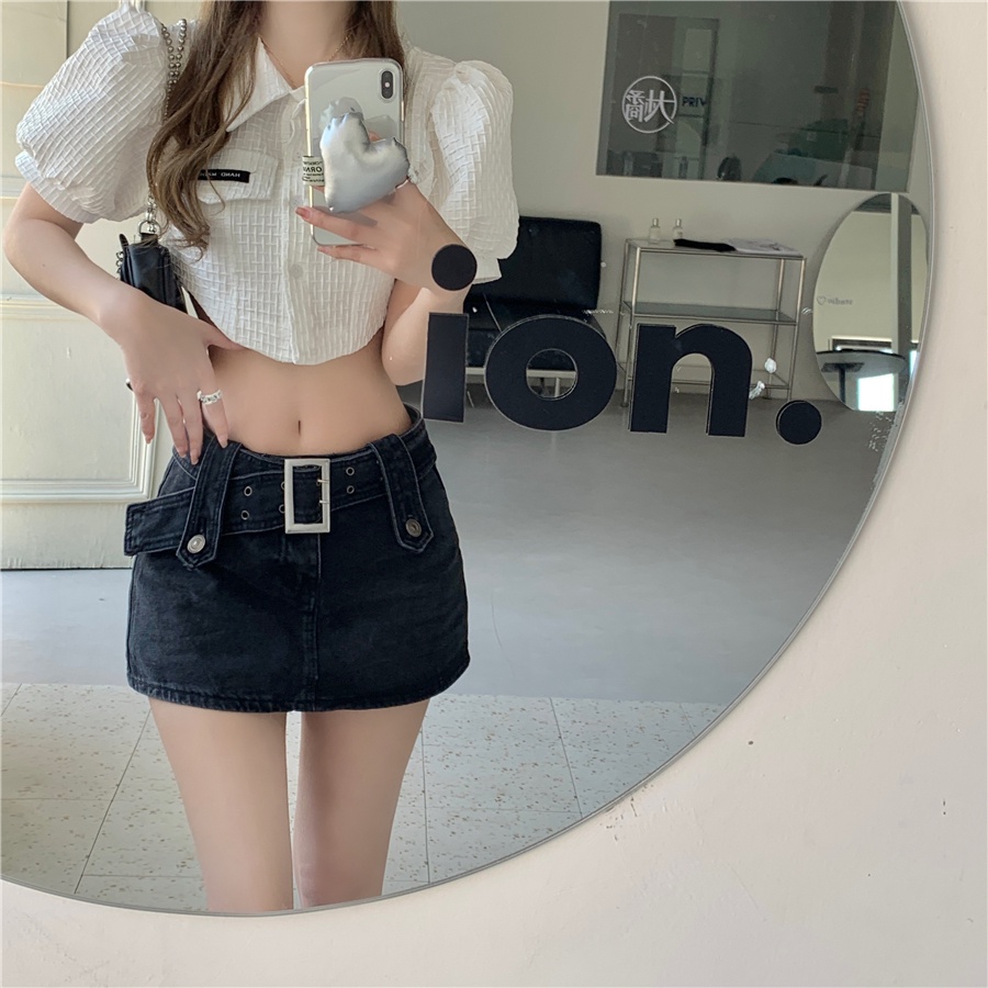 Chân váy jean chữ A lưng cao phong cách Hàn Quốc thời trang gợi cảm cho nữ