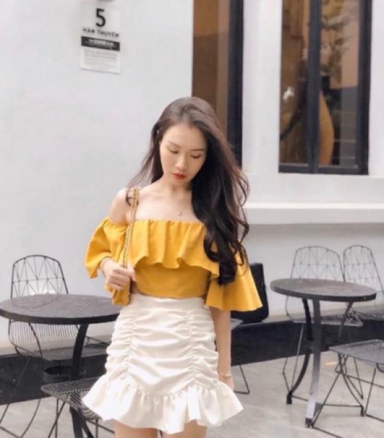 [FREE SHIP] Set 3 món gồm áo trễ vai + chân váy + dây áo