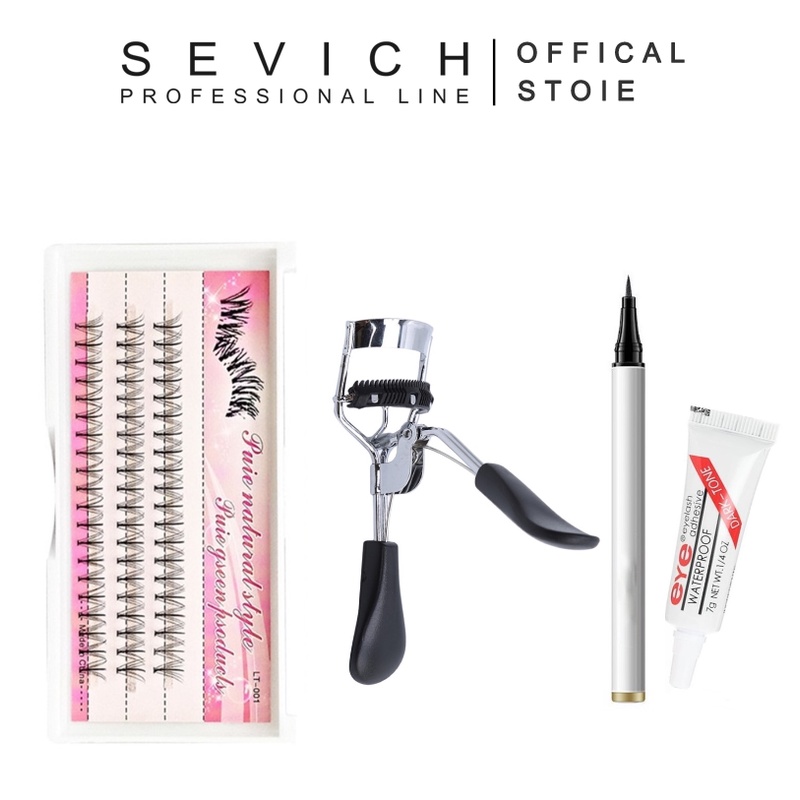 Set lông mi giả keo dán bút kẻ mắt và dụng cụ kẹp bấm cong lông mi SEVICH tự nhiên dành cho làm đẹp