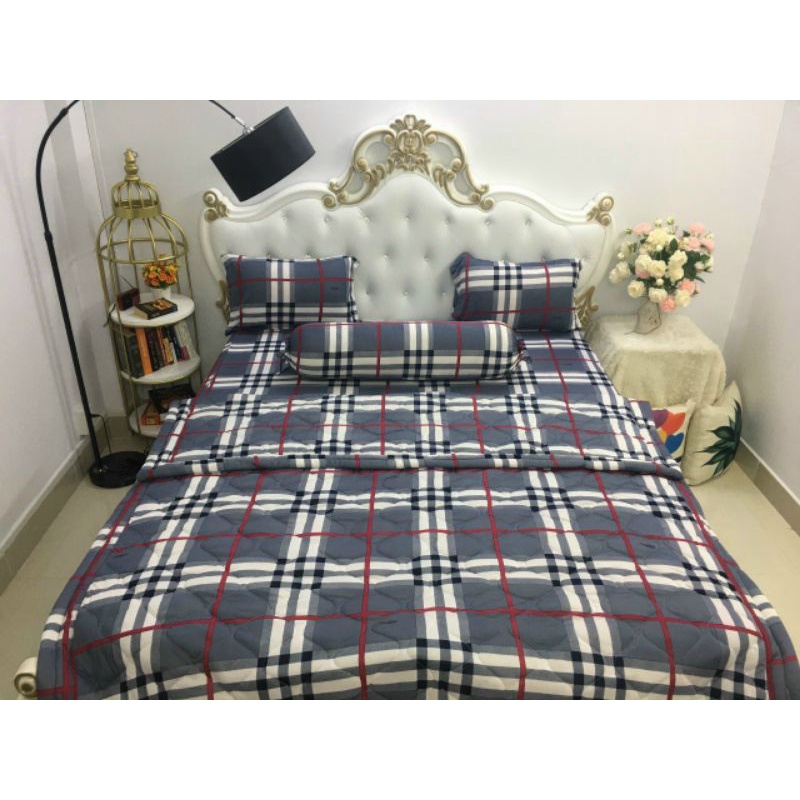 BỘ 4 DRAP GA THUN LẠNH HÀN  HỌA TIẾT KẺ SỌC MỀM MƯỚT MÁT SANG TRỌNG- ACHUA