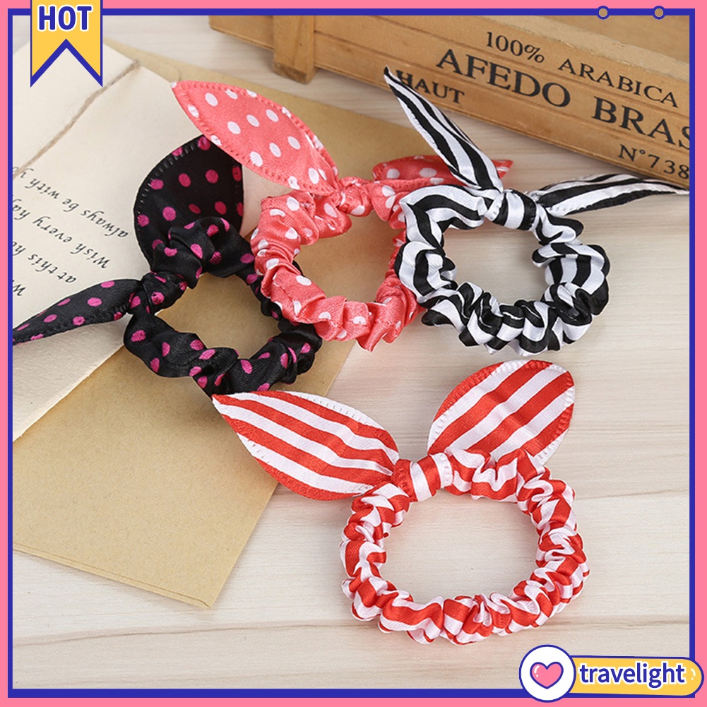 Set 10 Dây Cột Tóc Co Giãn Hình Tai Thỏ Đáng Yêu Cho Bé Gái