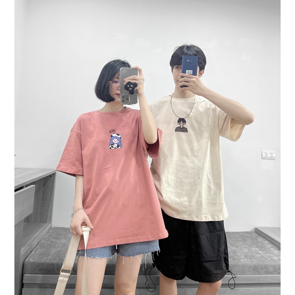 Áo thun đôi tay lỡ nam nữ MEANSTORE phông in hình 100% cotton vải mát form rộng phong cách Ulzzang - Cặp đôi