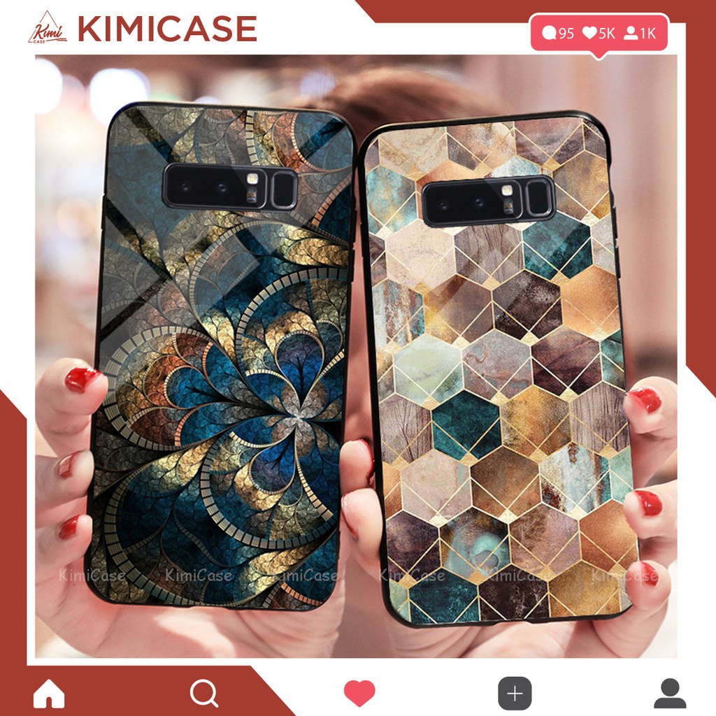 Ốp lưng Samsung Galaxy note 8 . s9 plus ( s9+ ) lưng kính cường lực hoa lá