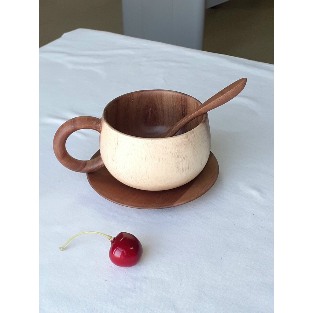 Thìa ,Cốc gỗ KEO có quai cầm xuất Nhật wooden cup