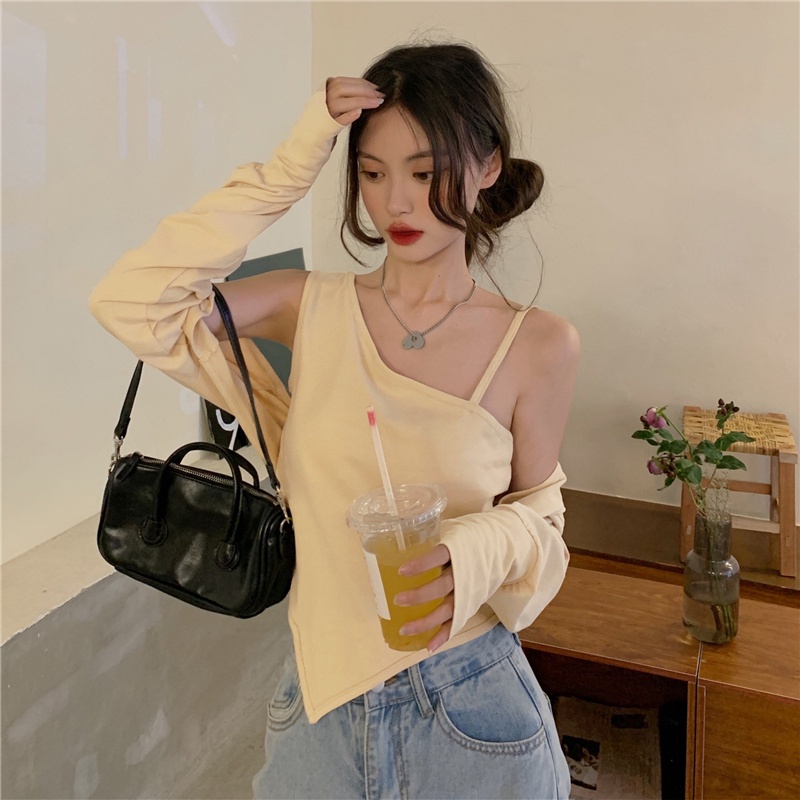 Set áo kiểu hai dây và áo khoác cardigan màu sắc đơn giản thời trang dành cho nữ