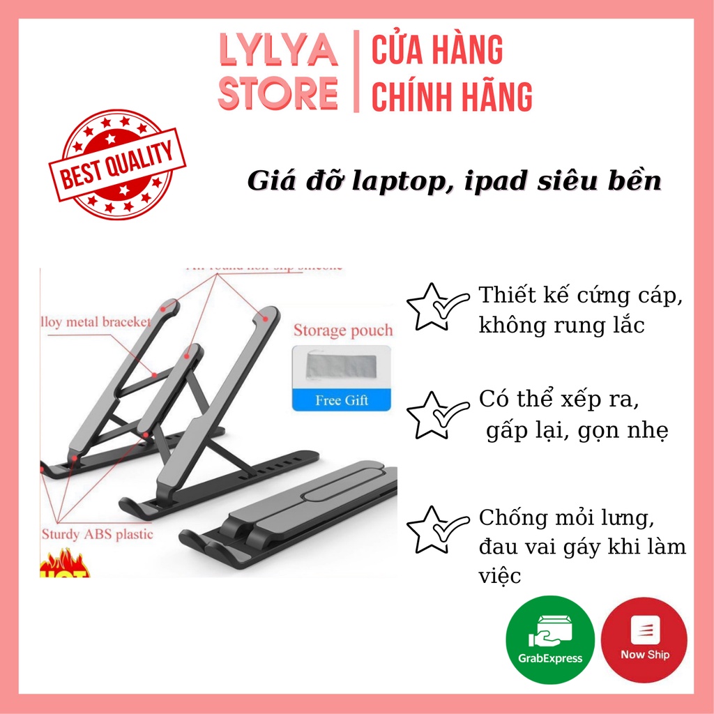 Giá đỡ laptop,ipad, macbook 𝐒𝐈𝐄̂𝐔 𝐁𝐄̂̀𝐍, kệ đỡ máy tính nhôm cao cấp hỗ trợ tản nhiêt, gấp gọn sử dụng tiện lợi