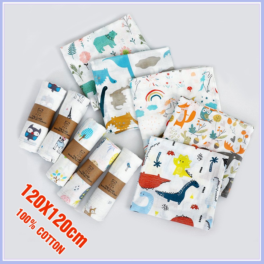 Khăn xô tắm Muslin 100% cotton (120x120cm) thấm hút, khô thoáng cho bé