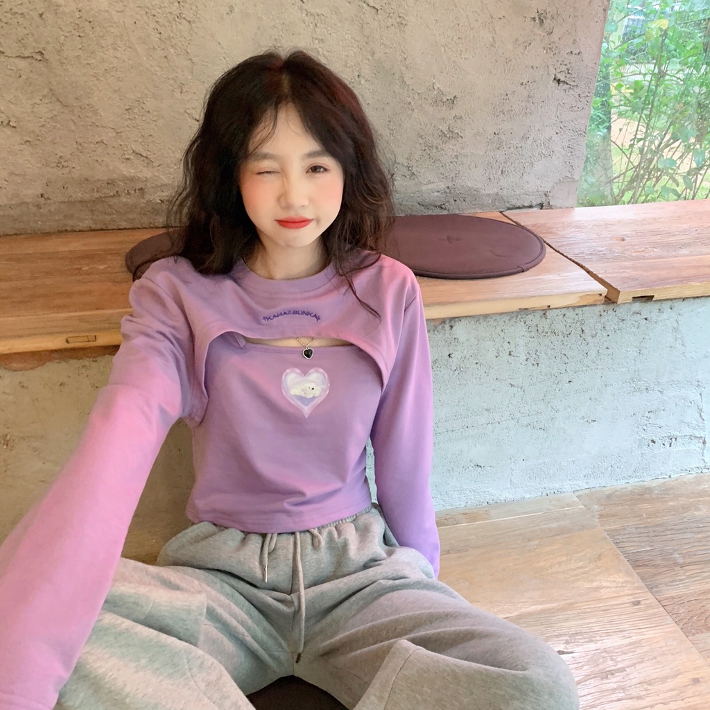 SUXI Áo thun dài tay thiết kế mới thời trang mùa thu theo phong cách hàn quốc dành cho nữ