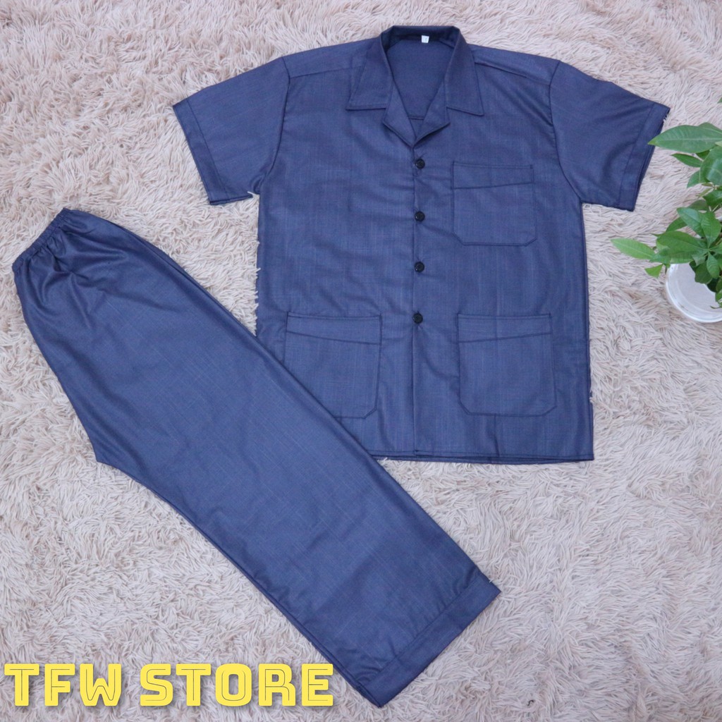 [Ảnh Thật] Bộ pijama trung niên trơn vải kate xước sang trọng (cộc tay), quần áo mặc nhà, bộ ngủ cho ông, cho bố -HàngVN | BigBuy360 - bigbuy360.vn