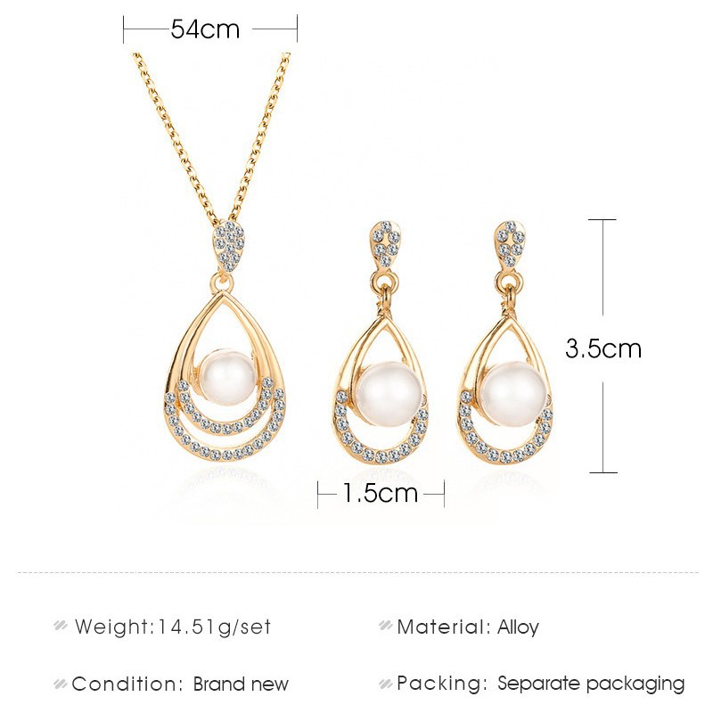 Bộ dây chuyền + bông tai đính hạt ngọc trai kiểu dáng sành điệu