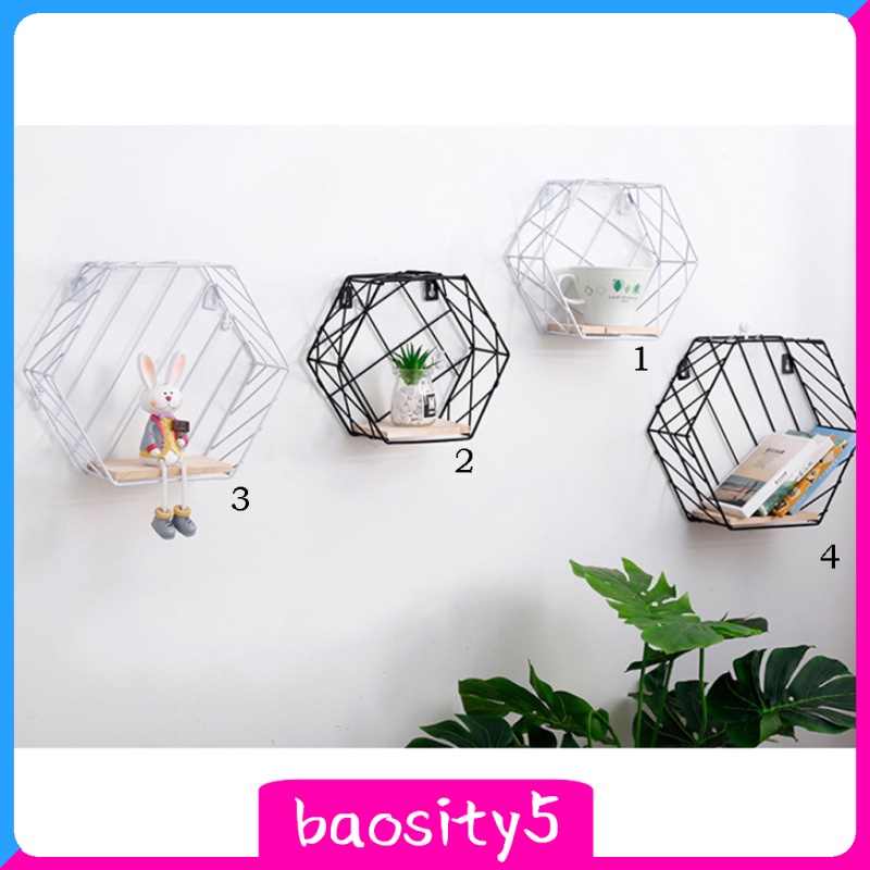 Set 5 Giá Sắt Treo Tường Hình Lục Giác Dùng Để Trưng Bày Sách Trang Trí Nhà Cửa