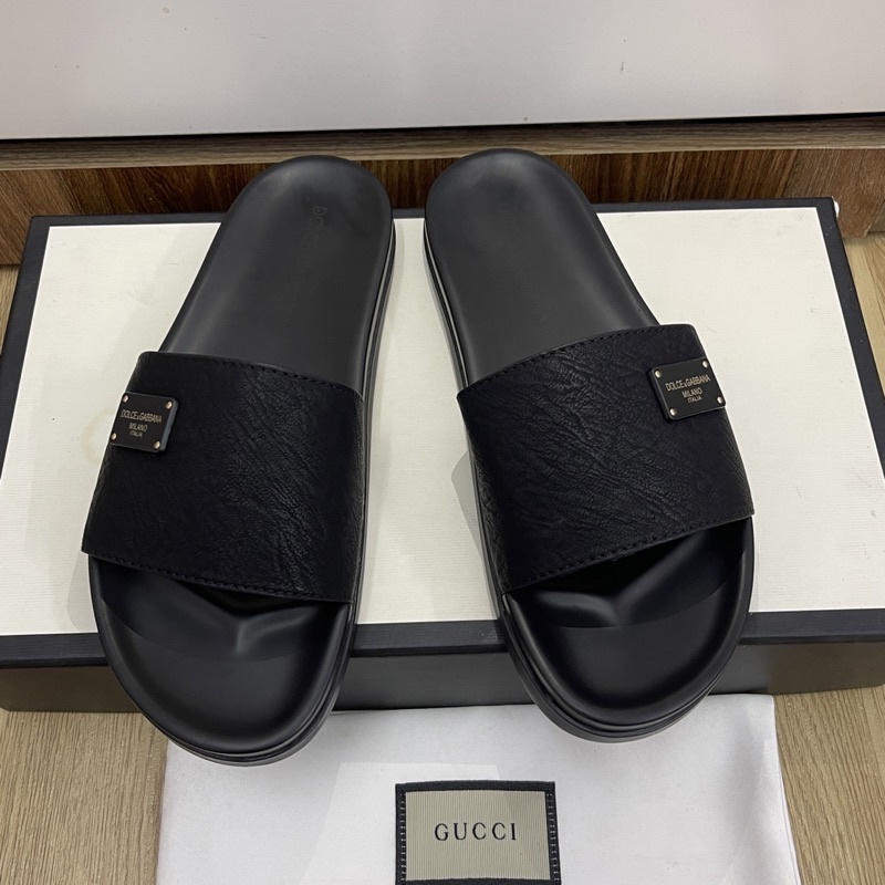 Dép quai ngang nam DA BÒ Thật đen mới nhất size 38-43)