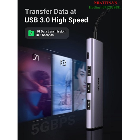 Hub chia USB 3.0 Type-A ra 4 cổng USB 3.0 tốc độ 5Gbps dây bọc dù vỏ nhôm Ugreen 20805