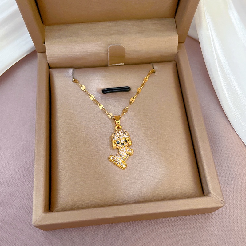 Dây Chuyền Bằng Thép Titan Nhẹ Đính Kim Cương Giả Dễ Thương Mạ Vàng Thật Phong Cách ins Cho Nữ