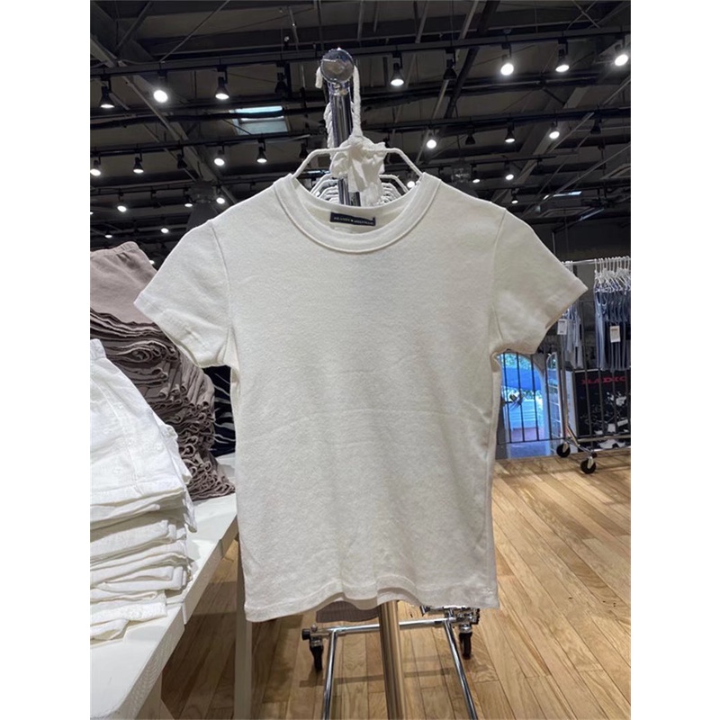 Brandy melville Slim ngắn tay áo màu sắc cắt top vòng cổ ngắn sửa chữa áo thun cotton nữ T-shirt