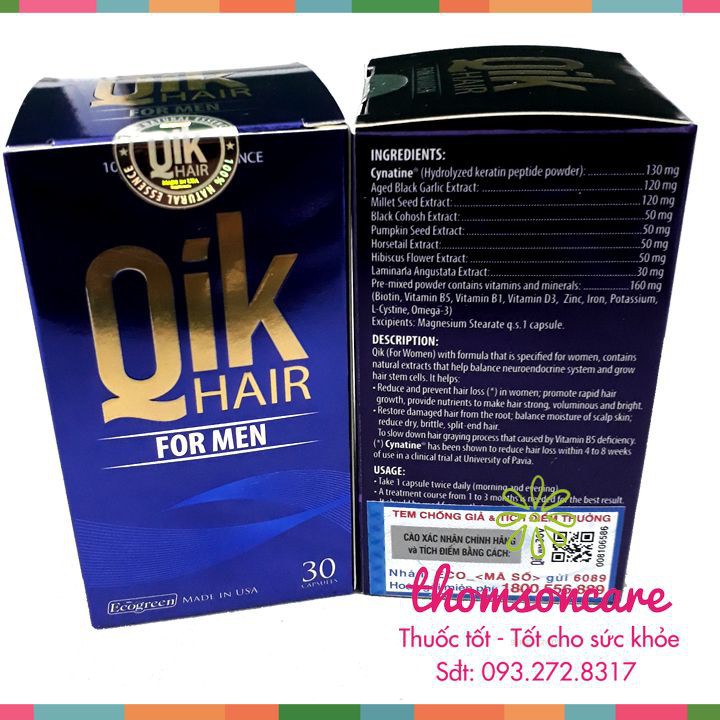 [Mã 66FMCGSALE hoàn 8% xu đơn 500K] Qik Hair hỗ trợ cải thiện tình trạng rụng tóc - Dành cho cả nam và nữ - Chính hãng | BigBuy360 - bigbuy360.vn